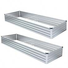 2 Pack 6x3x1FT Galvanized Raised Garden Beds Kit Outdoor Metal Gardening Planter Box For Vegetable Elevated Flower HerbsSilver - 銀色(2 件裝) - 查看 9