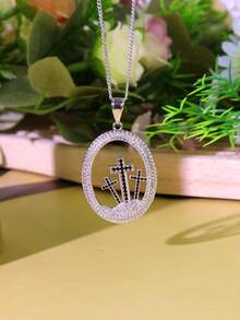 1 chiếc dây chuyền mặt dây chuyền hình chữ thập độc đáo, trang sức mặt dây chuyền unisex, quà tặng cho bạn trai/bạn gái, quà sinh nhật/lễ hội. - trắng - Xem 7