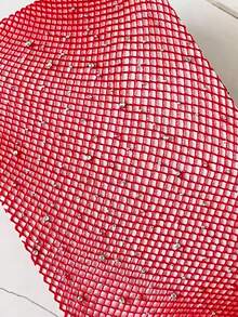 1/2 Pairs Red Rhinestone Fishnet Tights, High Elasticity Sparkly Glittery Style, Party Ready For Night Out & Club Wear - Multicolor - View 6