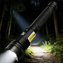 1PC Long Range Spotlight High Power LED Flashlight USB Rechargeable Zoomable Lantern Lamp With Side COB Strong Light Tactical Torch - As Shown In the Figure - View 2