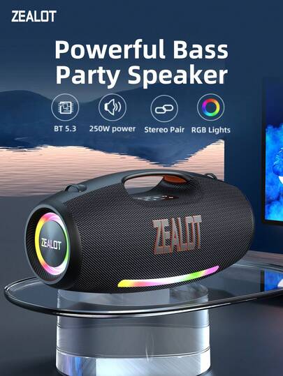  ZEALOT S89 250W High-Power Wireless Speaker, Outdoor Portable, With Waterproof And Five Speakers,With RGB Color Lights, Compatible With SD Card/USB Drive/AUX/Supports Two Speakers In Series, Hands-Free Calling, Supports Mobile Phones/Tablets/TVs/Computers, Suitable For Outdoor Large-Scale Dance/Family Gatherings/Beach Parties