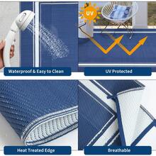 Outdoor Rug Waterproof Double-Sided Mat With Border Comes With 4 Pegs And Storage Bag Washable Garden Decor Rug For Balcony Patio Camping RV Picnic Beach - Dark Blue and White - View 7