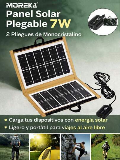 MOREKA Panel solar de silicio monocristalino de 7 W, plegable, fuente de alimentación de emergencia para exteriores, iluminación nocturna