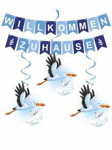 1set Welcome Home Banner German Letter Willkommen Zuhause Bunting Garland, Blue Willkommen Zuhause Banner & Hanging Swirl, Babyshower Gender Reveal Party Decorations Supplies, Party Decorations Supplies - View 2