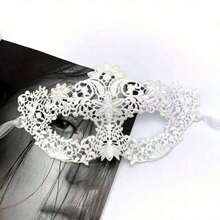 Elegant Dining Room Black/White Lace Eye Mask With Floral Pattern And Ribbon - Perfect For Parties, Balls, And Role Playing Activities - 1 White - View 3