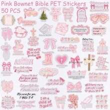 50 张粉色蝴蝶结贴纸，圣经经文图案，PET 透明材质，适用于水瓶、笔记本电脑、行李箱、电脑、剪贴簿、日记本、手机等。 - 彩色 - 查看 10