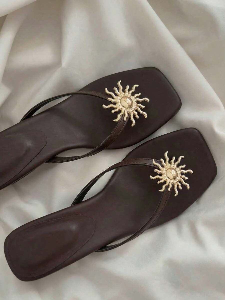 planare Women's Minimalist Casual Summer Kitten Heel Sandals, Suitable For Commuting, Dating, Vacation, Party Outfits - Brown - View 1