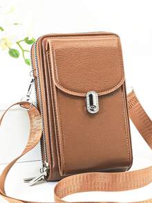 New Crossbody Bag, Multi-Functional Large Capacity Double Zipper Phone Wallet, Fashionable Minimalist Yet Delicate, Suitable For Casual, Vacation, And Dates - Brown - View 3