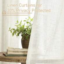 LAMIT Cortinas de Lino Crema de 24 Pulgadas de Largo Paneles de Ventana Semi Transparentes con Filtro de Luz con Trabillas Traseras y Bolsillo para Varilla para Cocina/Ventanas Pequeñas 25 x 24 - Crema - Ver 5