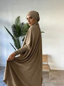 两件套穆斯林女性祈祷服套装，长袖宽松长袍，祈祷头巾，适合节日穿着 - 彩色 - 查看 13