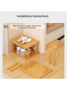 Étagère à chaussures en bambou élégante à plusieurs niveaux, finition en grain de bois naturel - gain de place, assemblage facile, convient pour le dortoir, le couloir et la cuisine - organisateur de rangement carré à la mode pour les baskets, les talons hauts et les stilettos - Multicolore - Voir 6