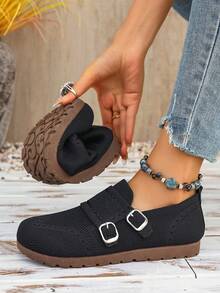 Mocassins plats décontractés pour femmes, de couleur unie. Chaussures plates légères et respirantes pour femmes. Convient pour un usage décontracté, extérieur et quotidien. Une idée de cadeau à la mode pour les femmes. - Noir - Voir 2