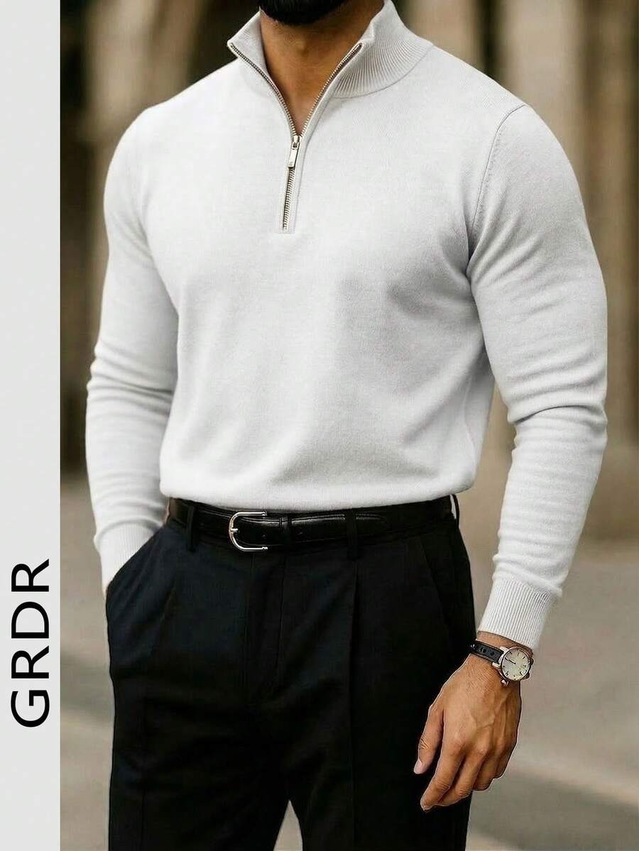 GRDR Men's Casual Long Sleeve Half Zip Knit Sweater, Versatile For Daily Wear