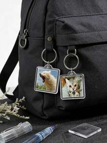 The Blank Photo Is Inserted Into The Keychain, And The Photo Is Fastened In The Keychain Square. Custom Blank Photo Keychain DIY Photo Frame Is Used For Double-Sided Photos, Clear - Multicolor - View 5