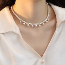 Natural Freshwater Pearl Necklace For Women, Fashionable Baroque Collarbone Chain, Niche Design, 14K Gold-Plated Choker, Sweater Chain - Dây chuyền 25 hạt ngọc trai tua rua chấm bi - Xem 12