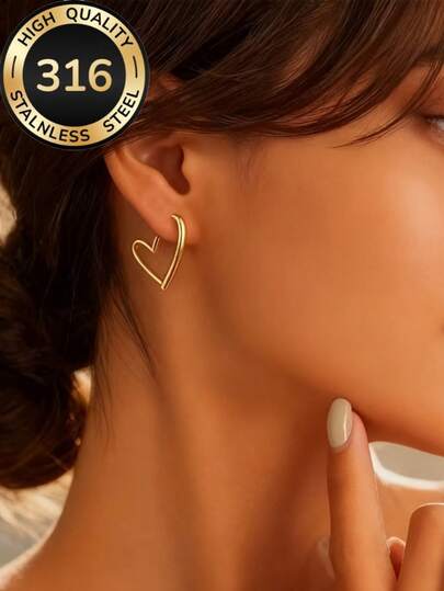 极简镂空心形耳钉 - 优雅心形耳坠，时尚饰品，适合女性佩戴，高品质，低过敏性，不褪色，适合通勤、派对和日常佩戴，是馈赠佳品。