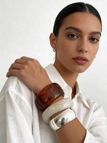 3pcs Set Exaggerated Asymmetrical Resin Semi-Transparent Bracelet, Versatile For Women - Multicolor - View 8