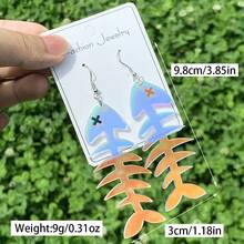 1对渐变鱼骨亚克力吊坠耳环，Y2K风格女士耳环，夏季海滩饰品 - 彩色 - 查看 5