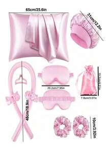 10pcs Sleep Hairstyle Design Tool Set, Including 1pc Curling Iron, 1pc Silk Pillowcase, Suitable For Hair & Skin Queen Set, Silk No-Heat Curling Set, Overnight Curler, 1pc Soft Sleep Eye Mask - Multicolor - View 7