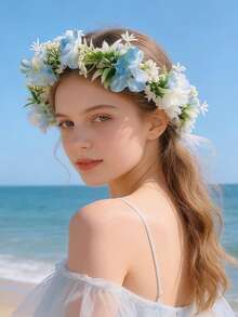 1pc European & American Style Hydrangea Flower Headband, Sweet Floral Hair Accessory For Girls - Baby Blue - View 1