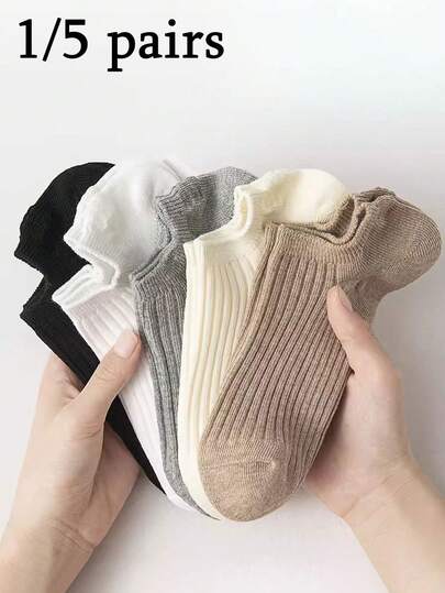 1/5 Đôi tất thuyền màu trơn - Thoải mái, mềm mại, thoáng khí, phù hợp mọi mùa