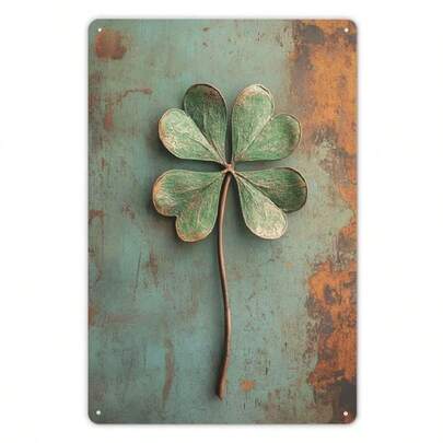 Tranh treo tường hình cỏ bốn lá cổ điển bằng kim loại, tấm kim loại mộc mạc với lớp men xanh giả cổ và họa tiết sần sùi, không khung, thích hợp trang trí nhà cửa, quán bar, quán cà phê, nhà hàng, gara - Tuyệt vời cho Giáng sinh, Halloween, Lễ Phục sinh, Lễ Tạ ơn, Ngày Thánh Patrick, trang trí quán bar | Tranh treo tường cổ điển | Tranh treo tường bằng kim loại không khung, hoàn hảo cho trang trí phòng.