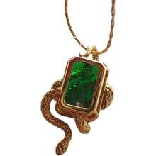 女士祖母绿蛇形项链，黄铜电镀 - 金色 - 查看 4