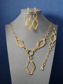 3pcs Middle Eastern Saudi Arabian Style Gold-Plated Copper Multi-Layer Jewelry Set, 1 Necklace, 1 Bracelet, 1 Pair Earrings For Wedding - Yellow Gold - View 1