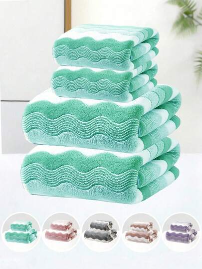 1/2pcs Coral Fleece Water Wave New Pattern Bath Towel, Ultra Soft And Absorbent, Quick Drying, Face Wash, Shower Wash, Better Quality, Lightweight, Suitable For Bathroom, Bedroom, Home, Hotel, Swimming Pool, Spa, All Seasons Use, Bathroom Decor, Bathroom Accessories