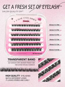 Asiteo 72片装D卷自粘假睫毛，免胶设计，蓬松单簇假睫毛，3D浓密预粘假睫毛，无需胶水即可嫁接假睫毛，自然妆效，日常佩戴，新手友好，适合上班族或通勤族 - D - 查看 5