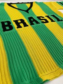 Green And Yellow V-Neck Knit Blouse - Brazil Launch - 2026 World Cup - 綠色 - 查看 5