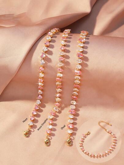 1 pulsera de tenis de oro para mujer con diseño alternado de óvalos de circonita cúbica rosa y blanca, cierre de broche, joyería minimalista y delicada, hipoalergénica para piel sensible, regalo de aniversario, San Valentín, cumpleaños para ella, mejor amiga, novia, madre-hija