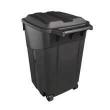 Heavy Duty Wheeled Plastic Garbage Can 45 Gallon Capacity Attached Lid Black - Negro - Ver 7