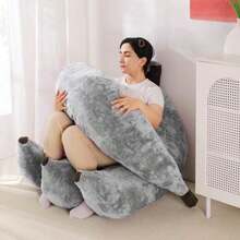 Banana Bean Bag Chair with Ottoman Floor Sofa Bed with Footrest Comfy Convertible Lounger for Teens and Adults Plush Couch for Bedroom Living Room or Dorm M-Grey - Gris - Ver 7