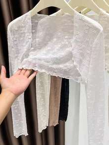 一件白色蕾丝轻薄罩衫，优雅叠穿单品，可搭配吊带裙，夏季必备 - 黑色 - 查看 6