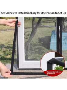 Màn chống muỗi tự dính kiểu khóa kéo, màn cửa sổ, lưới cửa sổ, có thể tháo rời, thích hợp cho cửa sổ nhà ở. - Viền đen - Xem 4