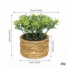 小型仿真盆栽：人造植物搭配手工编织的海草花盆，室内乡村春季装饰，尤加利植物，适用于家居、浴室、办公室、书架、桌面、房间装饰 - 彩色 - 查看 3