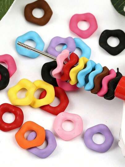 20pcs Random Color Acrylic Hexagon Wave Edge Spacer Beads, Suitable For Making Pens, Keychains, DIY Earrings, Necklaces And Jewelry