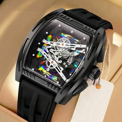 时尚镂空男士防水夜光硅胶石英手表