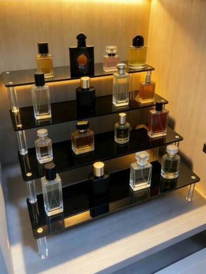 1个黑色亚克力多层化妆品收纳盒，多层香水架及梳妆配件收纳盒，适用于护肤品、化妆品展示，桌面、客厅、浴室、卧室、假日旅行、家居装饰，大容量，化妆间装饰，化妆包，旅行必备