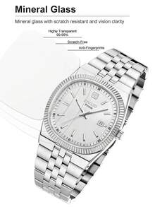 REWARD Men's Quartz Watch Business Fashion Style Timing Calendar Luminous Hands Multi-Functional Men Wristwatch High Quality Gift Classic Design Stainless Steel Watch Band - Silver - View 7