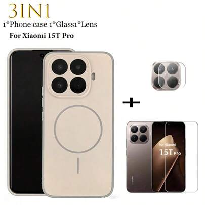 Protector de pantalla de vidrio templado resistente a golpes 15T Pro Estuche protector magnético 3 en 1 que incluye protector de pantalla de vidrio templado + protector de lente Carcasa rígida resistente a arañazos y golpes Funda de teléfono antichoque de alta definición y transparente Regalo de primavera