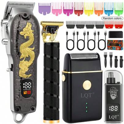 LQT 4pcs/3pcs/1pc Men's Grooming Kit - Rechargeable Hair Clipper, Beard Trimmer, Electric Nose Hair Trimmer And Electric Shaver, Wireless Multi-Functional Grooming Set, USB Charging, Comes With Grooming Accessories, Ideal For Home Haircuts, Beard Styling And Personal Care, Great Gift For Father's Day