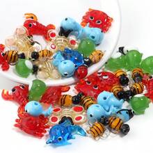 2颗/包 动物世界灯工玻璃珠，彩色卡通鲸鱼、螃蟹、蝴蝶图案，可用于DIY手链、项链、吊坠、钥匙扣、手机挂绳 - 動物琉璃珠 - 查看 5