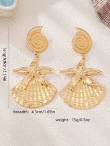 1 par de pendientes colgantes con textura de vida marina vintage, pendientes de nicho de atmósfera de vacaciones en la playa para mujeres - Dorado - Ver 2