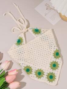 1件装女童雏菊头巾，三角围巾发带发髻帽围巾，乡村优雅发带，青少年编织配饰 - 彩色 - 查看 4