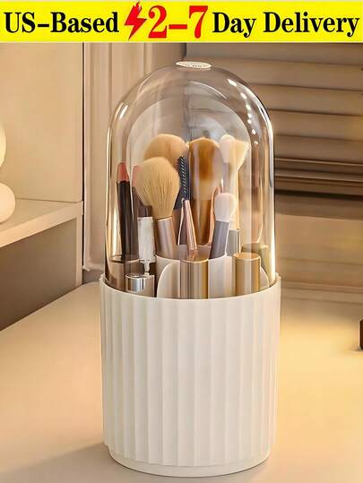 1Pc Makeup Brush Storage Box, 360 Degree Rotatable Cosmetic Brush Storage Box Cosmetic Storage Organizer,Makeup Brush Holder Organizer With LidMakeup Brush Holder Organizer, Makeup Brush Holder Organizer With Lid ,Brushes Container For Vanity, Spinning Cosmetics Storage Cup, Room,Home,Bedroom,Bathroom,House,Pink Room,Living Room Decor,Travel Stuff,Gift Bag,Spinning Cosmetics Holders Brush Storage Box Display For Bathroom Vanity Countertop, White,Gifts For Mom,Dad,Men,Friends,Teacher,Birthday,Wedding,Desk,Shelves,Accessories,Gift Boxes,Funny Gift,Storage,Makeup Brush Holder.