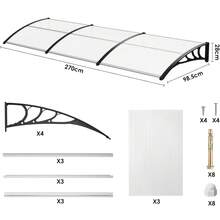 270x98.5cm Canopy For Front Door, Transparent Arched Canopy, Polycarbonate Bracket, Reinforced Aluminum Strips, Window Awning, Arched Canopy, Sun Protection And Rain Protection - B - View 2