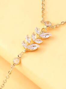 1 pieza Elegante cadena de mano y dedo con forma de hoja de cristal, joyería de lujo con cristales de strass como regalo para mujeres - Dorado - Ver 6