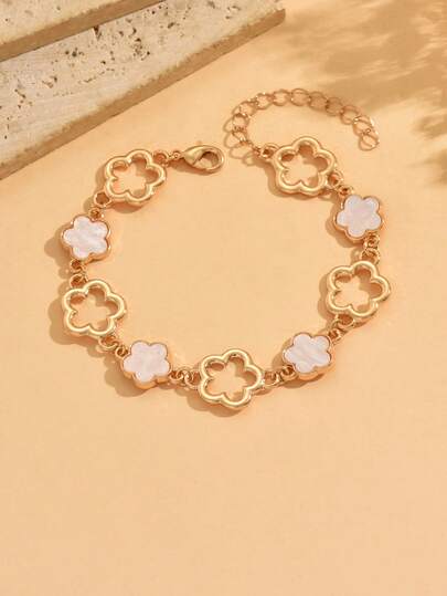 1件装女孩优雅简约经典四叶草手链，百搭奢华配饰，适合作为礼物送给朋友